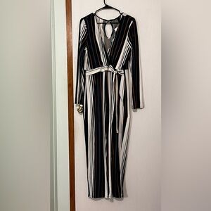 Gibiu Navy Blue and White Striped Jumpsuit Long Sleeves Size 3X